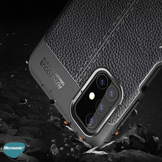 Microsonic Samsung Galaxy M31s Kılıf Deri Dokulu Silikon Siyah 4