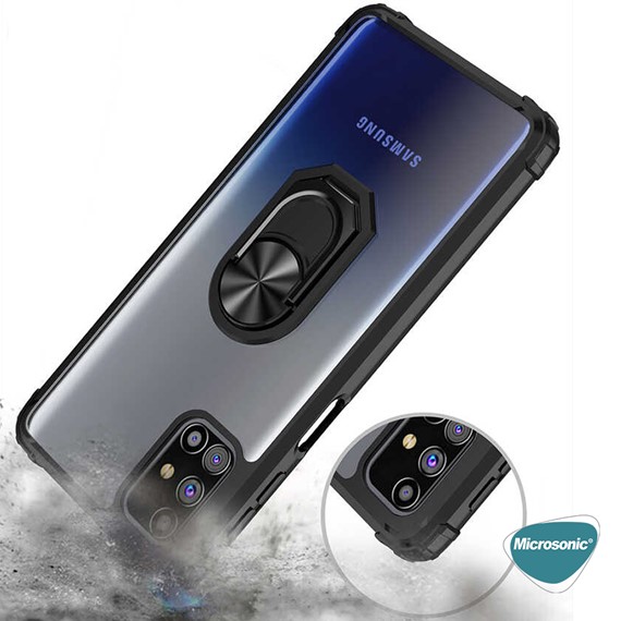 Microsonic Samsung Galaxy M31s Kılıf Grande Clear Ring Holder Siyah 4