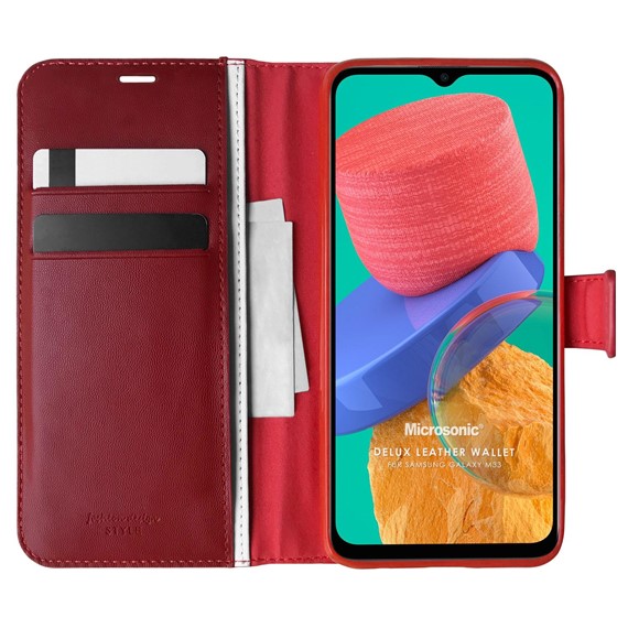 Microsonic Samsung Galaxy M33 Kılıf Delux Leather Wallet Kırmızı 1