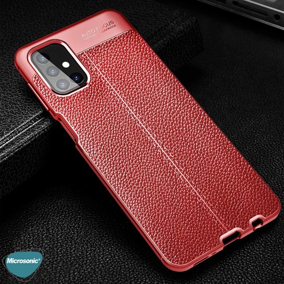 Microsonic Samsung Galaxy M51 Kılıf Deri Dokulu Silikon Kırmızı 3