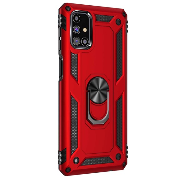 Microsonic Samsung Galaxy M51 Kılıf Military Ring Holder Kırmızı 2