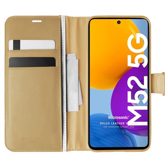 Microsonic Samsung Galaxy M52 Kılıf Delux Leather Wallet Gold 1