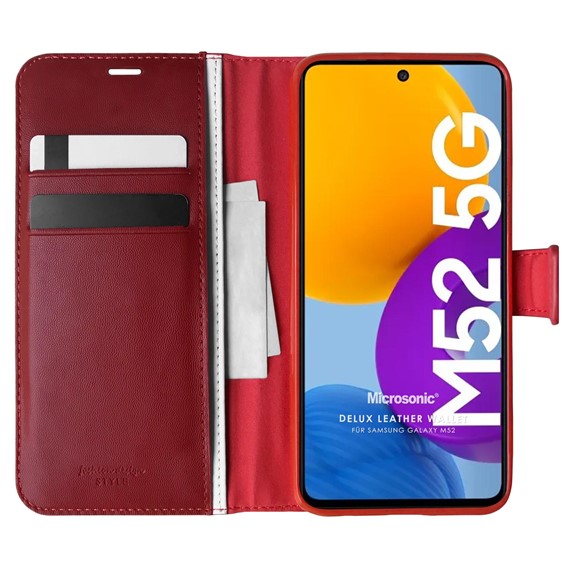 Microsonic Samsung Galaxy M52 Kılıf Delux Leather Wallet Kırmızı 1