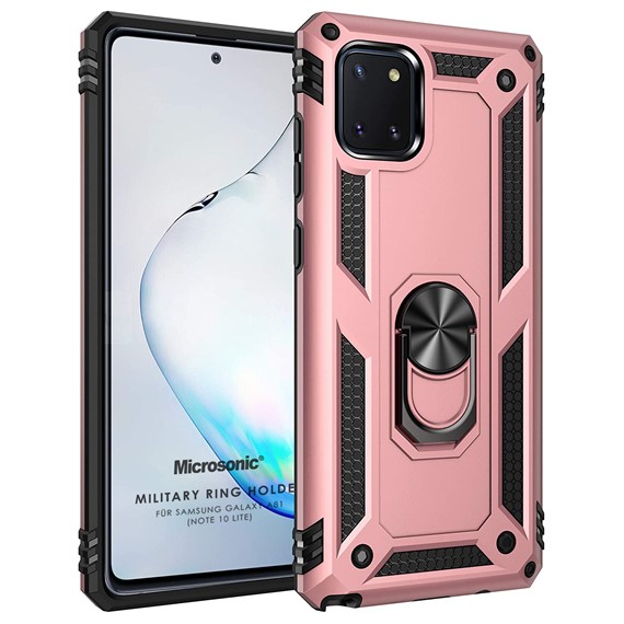 Microsonic Samsung Galaxy Note 10 Lite Kılıf Military Ring Holder Rose Gold 1