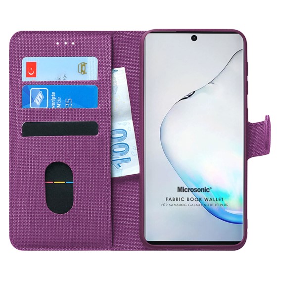 Microsonic Samsung Galaxy Note 10 Plus Kılıf Fabric Book Wallet Mor 1