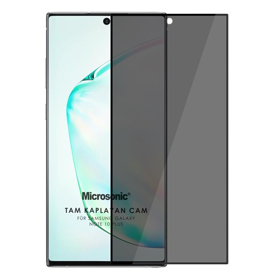Microsonic Samsung Galaxy Note 10 Plus Privacy 5D Gizlilik Filtreli Cam Ekran Koruyucu Siyah 1