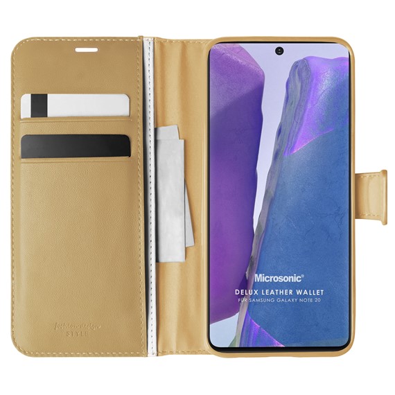 Microsonic Samsung Galaxy Note 20 Kılıf Delux Leather Wallet Gold 1