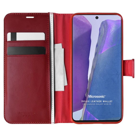 Microsonic Samsung Galaxy Note 20 Kılıf Delux Leather Wallet Kırmızı 1