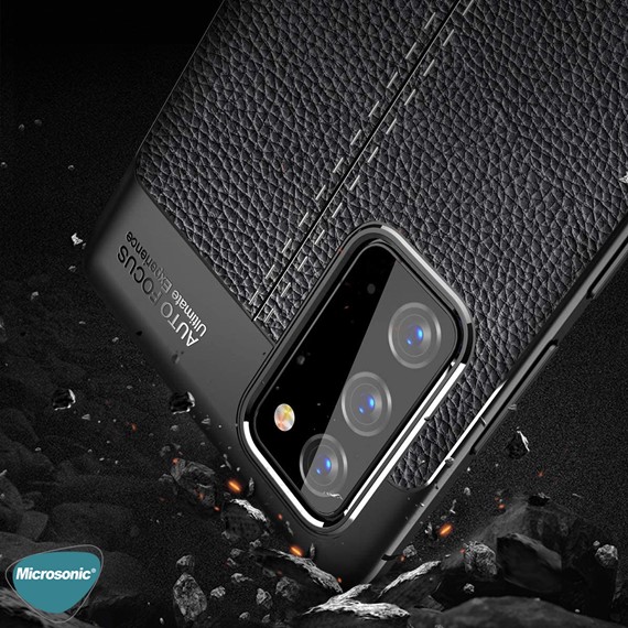 Microsonic Samsung Galaxy Note 20 Kılıf Deri Dokulu Silikon Siyah 4