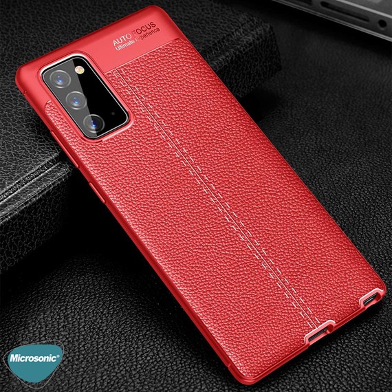 Microsonic Samsung Galaxy Note 20 Kılıf Deri Dokulu Silikon Kırmızı 3