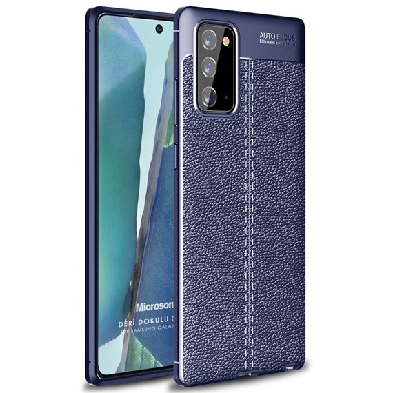 Microsonic Samsung Galaxy Note 20 Kılıf Deri Dokulu Silikon Lacivert 1