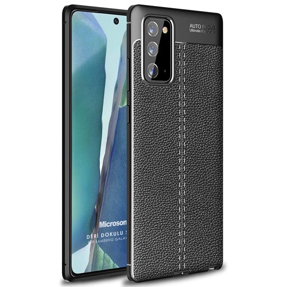 Microsonic Samsung Galaxy Note 20 Kılıf Deri Dokulu Silikon Siyah 1