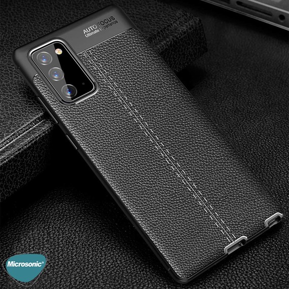 Microsonic Samsung Galaxy Note 20 Kılıf Deri Dokulu Silikon Siyah 3