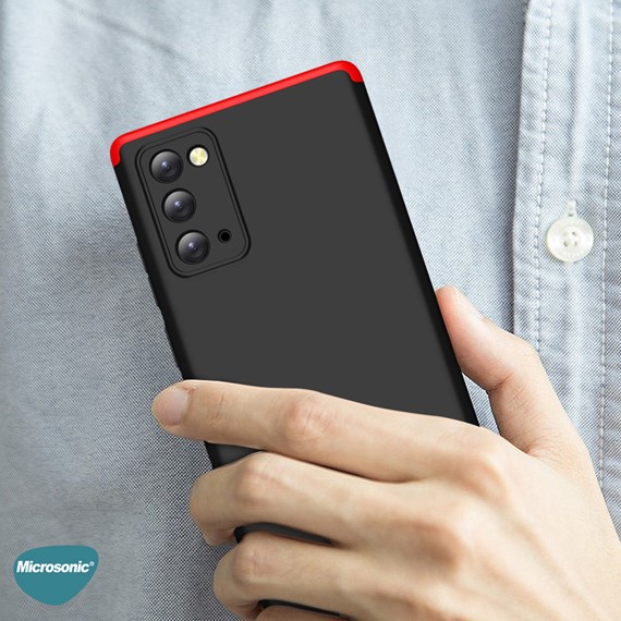 Microsonic Samsung Galaxy Note 20 Kılıf Double Dip 360 Protective Siyah Kırmızı 4