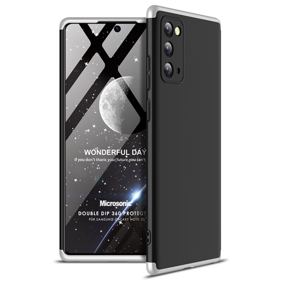 Microsonic Samsung Galaxy Note 20 Kılıf Double Dip 360 Protective Siyah Gri 1