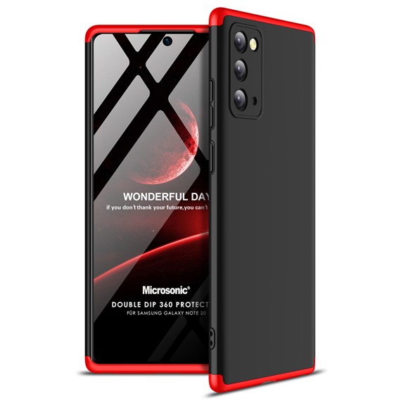 Microsonic Samsung Galaxy Note 20 Kılıf Double Dip 360 Protective Siyah Kırmızı 1