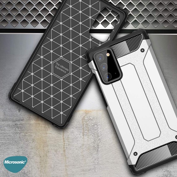 Microsonic Samsung Galaxy Note 20 Kılıf Rugged Armor Gümüş 5