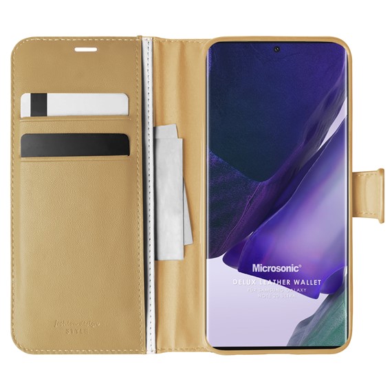 Microsonic Samsung Galaxy Note 20 Ultra Kılıf Delux Leather Wallet Gold 1