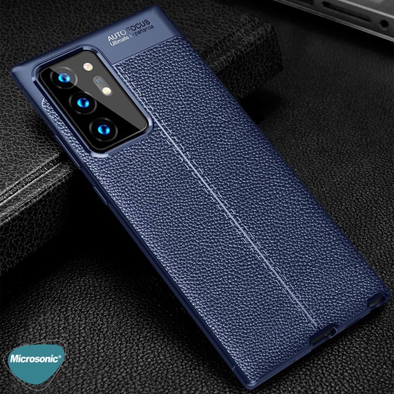 Microsonic Samsung Galaxy Note 20 Ultra Kılıf Deri Dokulu Silikon Lacivert 3