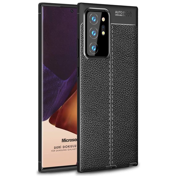 Microsonic Samsung Galaxy Note 20 Ultra Kılıf Deri Dokulu Silikon Siyah 1
