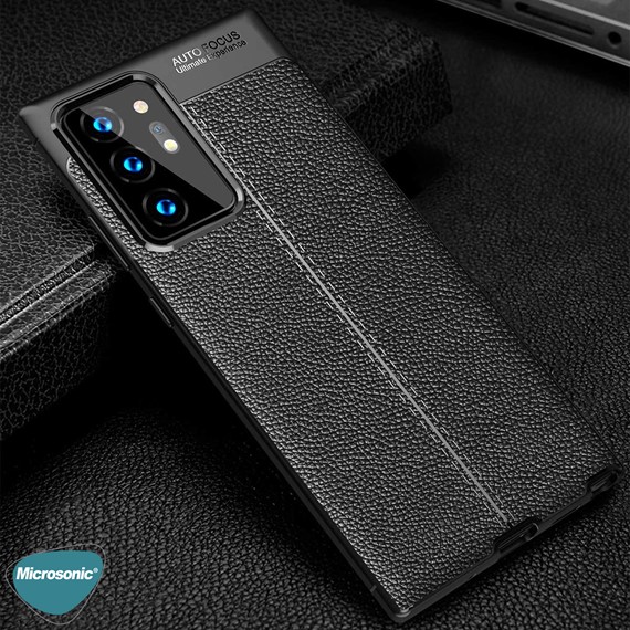 Microsonic Samsung Galaxy Note 20 Ultra Kılıf Deri Dokulu Silikon Siyah 3
