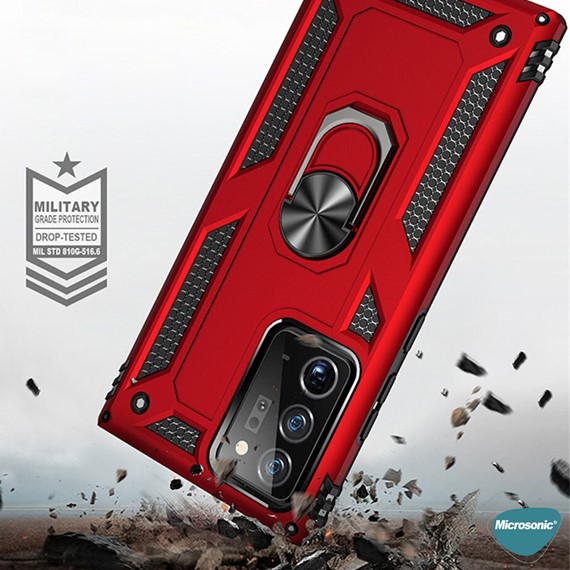 Microsonic Samsung Galaxy Note 20 Ultra Kılıf Military Ring Holder Kırmızı 4
