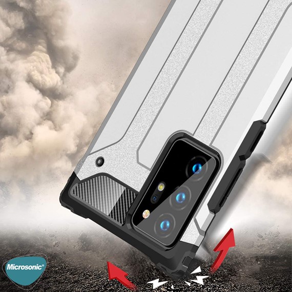 Microsonic Samsung Galaxy Note 20 Ultra Kılıf Rugged Armor Gümüş 3