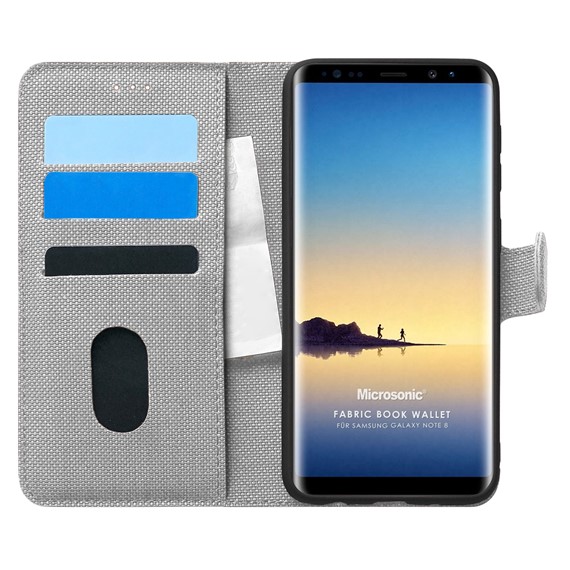 Microsonic Samsung Galaxy Note 8 Kılıf Fabric Book Wallet Gri 1
