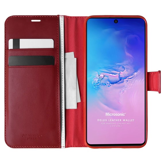 Microsonic Samsung Galaxy S10 Lite Kılıf Delux Leather Wallet Kırmızı 1