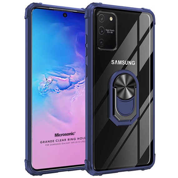 Microsonic Samsung Galaxy A91 Kılıf Grande Clear Ring Holder Lacivert 1