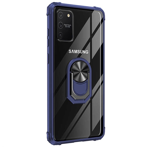 Microsonic Samsung Galaxy A91 Kılıf Grande Clear Ring Holder Lacivert 2