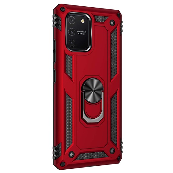 Microsonic Samsung Galaxy S10 Lite Kılıf Military Ring Holder Kırmızı 2
