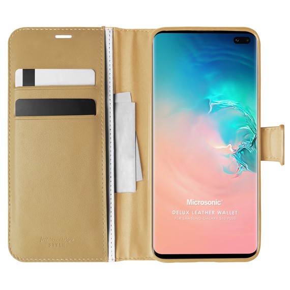 Microsonic Samsung Galaxy S10 Plus Kılıf Delux Leather Wallet Gold 1