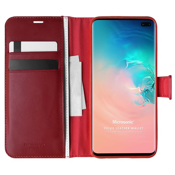 Microsonic Samsung Galaxy S10 Plus Kılıf Delux Leather Wallet Kırmızı 1