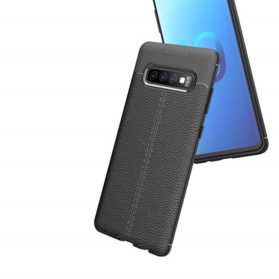 Microsonic Samsung Galaxy S10 Plus Kılıf Deri Dokulu Silikon Gri 5