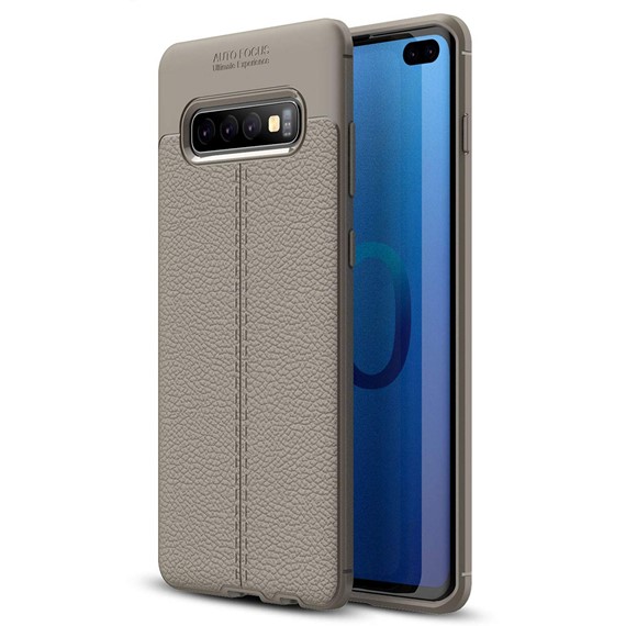 Microsonic Samsung Galaxy S10 Plus Kılıf Deri Dokulu Silikon Gri 1