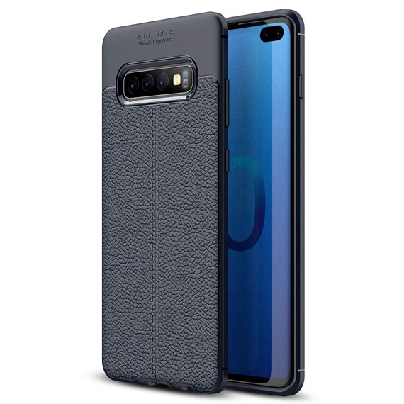 Microsonic Samsung Galaxy S10 Plus Kılıf Deri Dokulu Silikon Lacivert 1