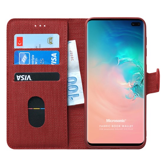 Microsonic Samsung Galaxy S10 Plus Kılıf Fabric Book Wallet Kırmızı 1