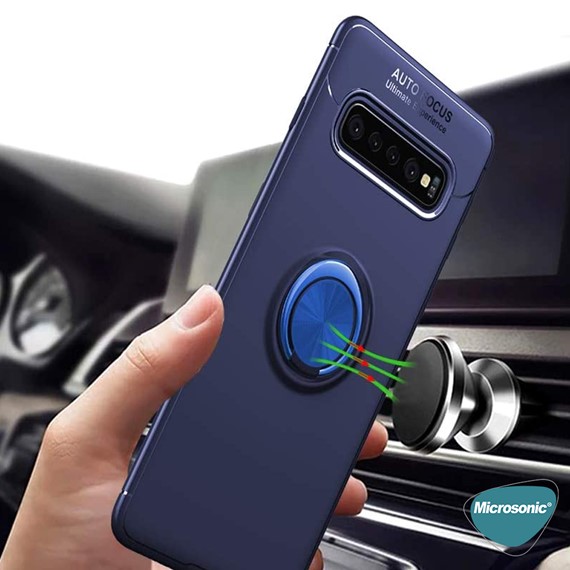 Microsonic Samsung Galaxy S10 Plus Kılıf Kickstand Ring Holder Siyah 3