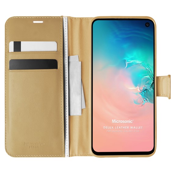 Microsonic Samsung Galaxy S10e Kılıf Delux Leather Wallet Gold 1