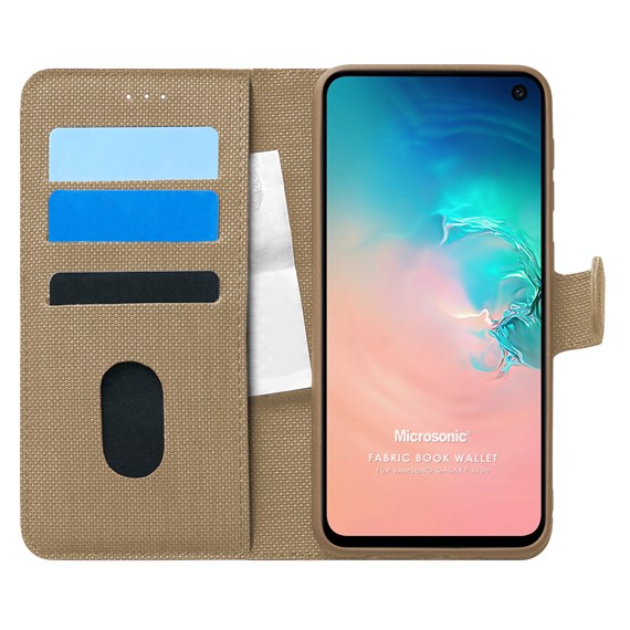 Microsonic Samsung Galaxy S10E Kılıf Fabric Book Wallet Gold 1