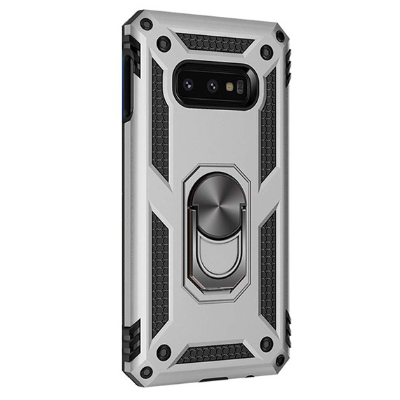 Microsonic Samsung Galaxy S10e Kılıf Military Ring Holder Gümüş 2