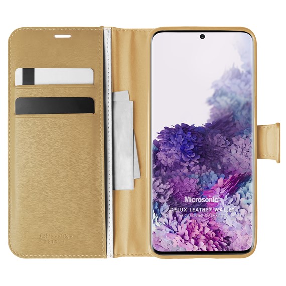 Microsonic Samsung Galaxy S20 Kılıf Delux Leather Wallet Gold 1