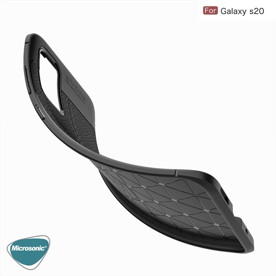 Microsonic Samsung Galaxy S20 Kılıf Deri Dokulu Silikon Siyah 4
