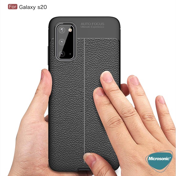 Microsonic Samsung Galaxy S20 Kılıf Deri Dokulu Silikon Lacivert 5