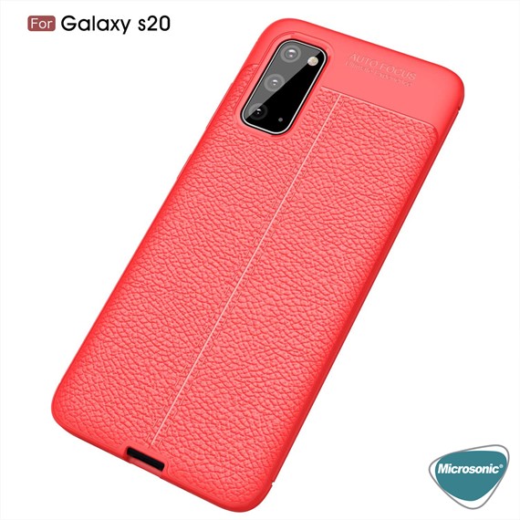 Microsonic Samsung Galaxy S20 Kılıf Deri Dokulu Silikon Kırmızı 3