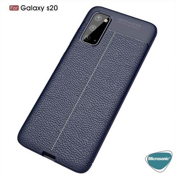 Microsonic Samsung Galaxy S20 Kılıf Deri Dokulu Silikon Lacivert 3
