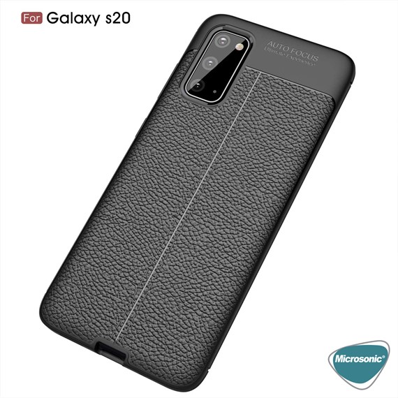 Microsonic Samsung Galaxy S20 Kılıf Deri Dokulu Silikon Siyah 3