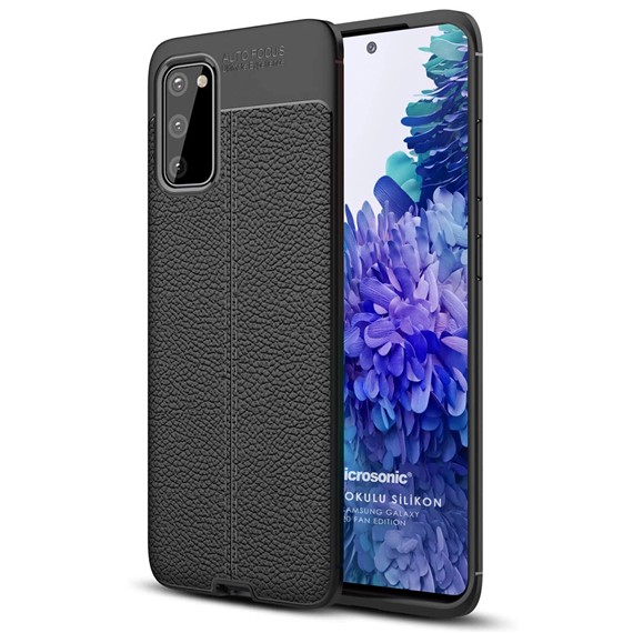 Microsonic Samsung Galaxy S20 FE Kılıf Deri Dokulu Silikon Siyah 1