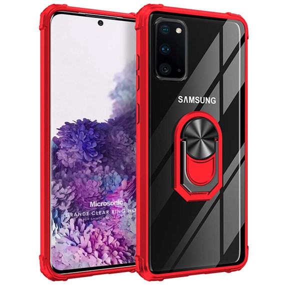 Microsonic Samsung Galaxy S20 Kılıf Grande Clear Ring Holder Kırmızı 1